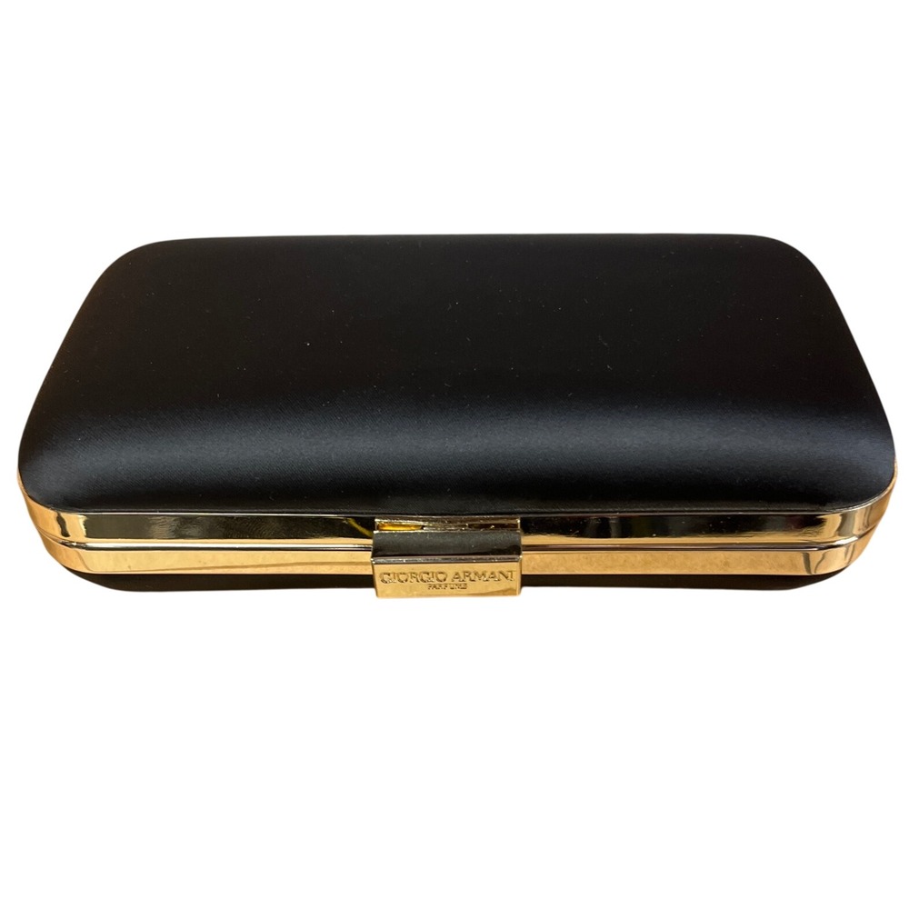 Giorgio Armani Clutch Bag Womens OS Black Good Satin Gold Minaudiere Parfums